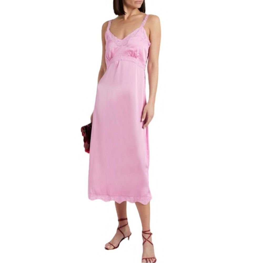 LoveShackFancy Josette Lace-trimmed Satin Midi Dress